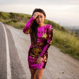 Lola Gold and Fuchsia Sequin Bodycon Dress